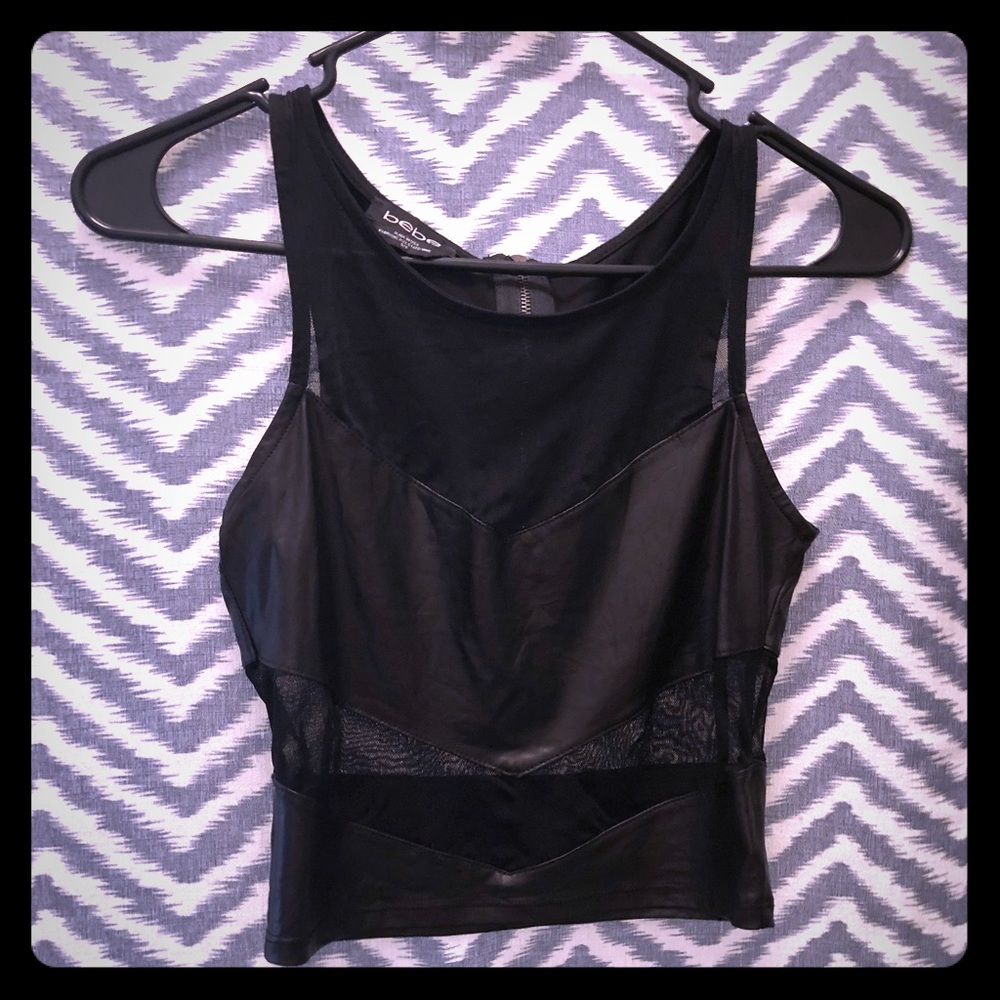 Bebe black leather and sheer crop top